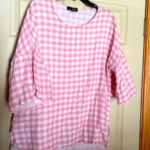 Suzanne Betro pink white gingham top 1X
